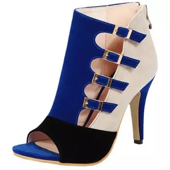 Women s high-heeled sandals new color matching belt buckle fish mouth shoes large size sandals shoes 34 красный