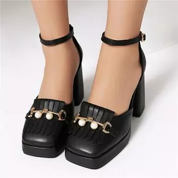 Women s high-heeled sandals spring and summer new thick-heeled large-size bag head sandals 36 чёрный