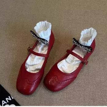 Women s high-heeled single shoes spring and summer new fashion ballet shoes retro versatile engraved shallow mouth Mary Jane shoes 35