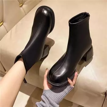 Women s High-heeled Waterproof Boots 2024 New Style Short Ankle Boots Fashionable Latex Insole Rubber Upper 35 чёрный