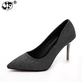 Women s high heels 2024 new spring pointed silver single shoes fashion work shoes heels women shoes yj8 3 чёрный