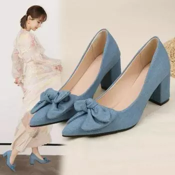 Women s High Heels 2024 Summer Fashion Casual Slip on pumps Footwear Outdoor heeled sandals for Woman Work Shoes mary jane 36 синий