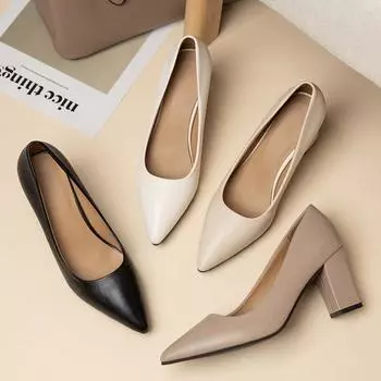 Women s High Heels High Heels Dress Shoes Pointed Toe Boat Shoes Ladies White Wedding Square Heel Ladies Dress Shoes35-41 35 бежевый