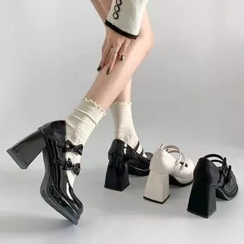 Women s High Heels Pumps Mary Janes Shoes New Fashion Bowknot Platform White Black Heeled Party Dance Wedding Shoes Zapatos 38