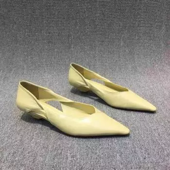 Женские туфли на высоком каблуке, весенние и осенние, полые, низкие каблуки, модные, однотонные, с острым носком, удобные женские туфли на высоком каблуке 34 бежевый