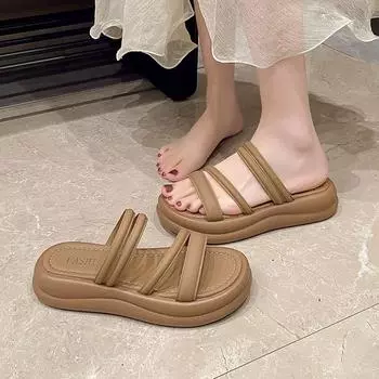 Женские босоножки на высокой платформе, туфли-лодочки на танкетке, повседневные сандалии-гладиаторы на толстой подошве, летние кожаные пляжные тапочки 35