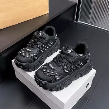 Women s High Quality Sneakers Fashion Versatile Shopping and Leisure Shoes Thick soled Height Increasing Sports Running Shoes 35 чёрный