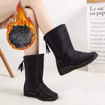 Women s High Snow Boots Waterproof Windproof Loafers Soft Soled Warm Boots Plush Comfortable Casual Mom Shoes Winter Large Size 35 красный