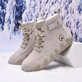 Women s High-top Plush Casual Sneakers Snow Boots Handmade Leather Shoes Ankle Boots Winter 36