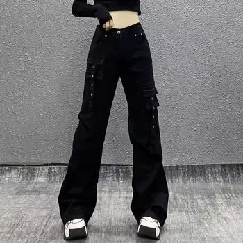 Women s High-Waist Black Denim Flared Overalls - Autumn/Winter 2024 Collection Extra Large чёрный