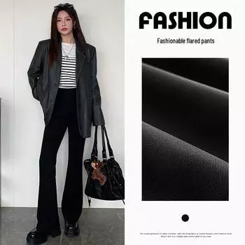 Women s High Waist Black Flared Velvet Trousers - Slim Fit, Casual, Autumn/Winter Wide Leg Pants L