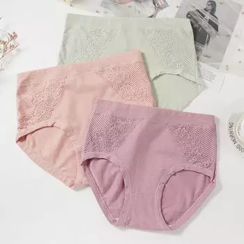 Women s High Waist Cotton Underwear Soft Brief Panties Full Coverage Women s Double-sided Lace Jacquard Underwear Underpants Briefs XL фиолетовый