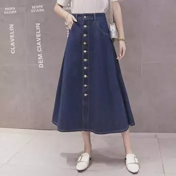 Women s High-Waist Denim A-Line Skirt: Mid-Length, Plus Size, Korean Style, Spring/Summer Trend M
