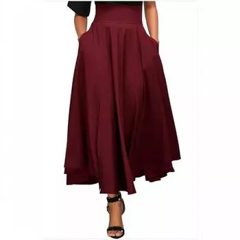 Women s High Waist Pleated Dress Side Slit with Belt Pocket Skirt Vintage Dress S чёрный