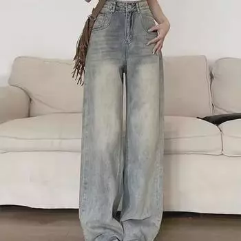Women s High-Waist Retro Blue Distressed Straight Jeans - Spring/Autumn Edition Small