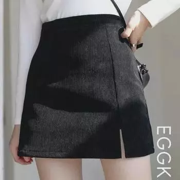 Women s High Waist Slim A-Line Black Corduroy Skirt - Retro Slit Design for Fall/Winter 2021 S абрикосовый