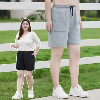 Women s High-waisted Sports Shorts Summer Straight-leg Wide-leg Pants Elastic Lace-up Casual Capri Pants L чёрный