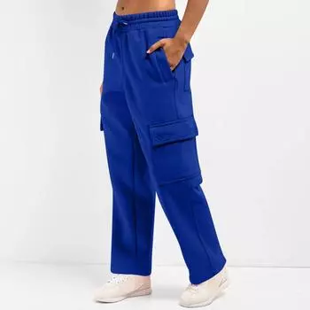 Women s High Waisted Wide Legs Pants Casual Drawstring Pants Joggers With Pockets M синий
