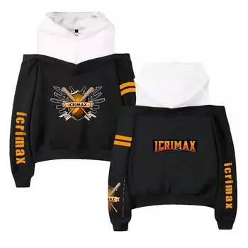 Women s Hip Hop Casual Icrimax Letter Printed Long Sleeve Sweatshirt Outdoor Sexy Off Shoulder Hoodies Female XS темно-синий