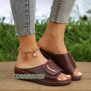 Women s Hollow Out Wedge Slippers 2024 Summer Comfort Breathable Platform Sandals Woman Non Slip Flip Flops Plus Size 41 Mujer 36 чёрный