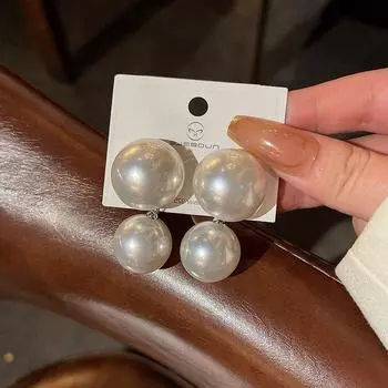 Women s Hong Kong Style Elegance Retro 925 Silver Needle Pearl Big Pearl Earrings