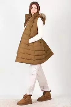 Women s Hooded Furry Long Puffer Vest