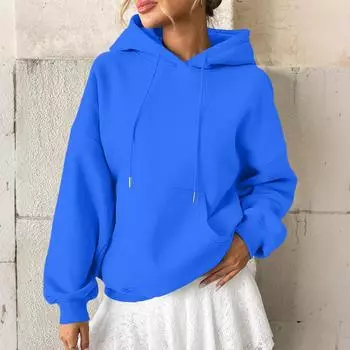 Women s Hoodie Casual Fashion Long Sleeved Solid Color Hooded Hoodie XXL синий