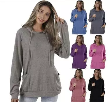 Женская толстовка с капюшоном с длинным рукавом и круглым вырезом, повседневная толстовка с карманами S синий