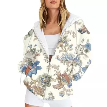 Women s Hoodies Fashion Print Hoodies Sweatshirt Zip Up Hoodies Female Oversized Sudaderas Harajuku Coats 2024 New S