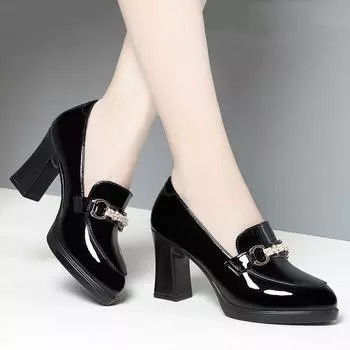 Women s Hot Wholesale New Fashion Single Work High Heels Shoes Comfortable Gold Chain Flash Diamond Pointy Thick Heels Big Toe 36