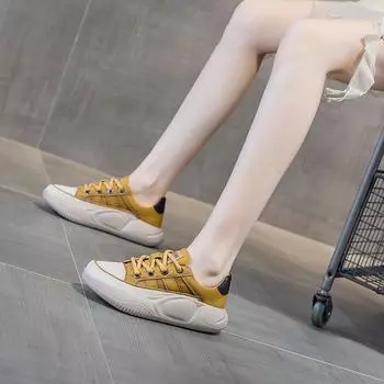 Women s Inner Booster Shoes Summer Leather Retro Soft Sole Thick Sole Sports Casual Shoes 34 жёлтый