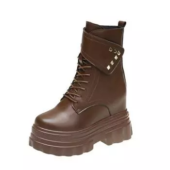 Women s inner height-increasing Martin boots women s 2025 new autumn locomotive boots thick-soled patent leather British style muffin bottom short bo 34
