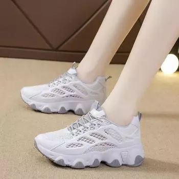 Женские модные летние новые универсальные белые туфли на толстой подошве с дышащей сеткой 35