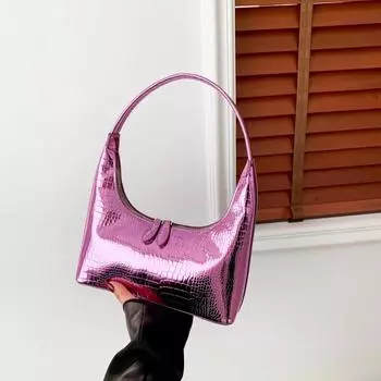 Women s internal shoulder bag with zipper solid soft high quality fashionable baguette type PU bags