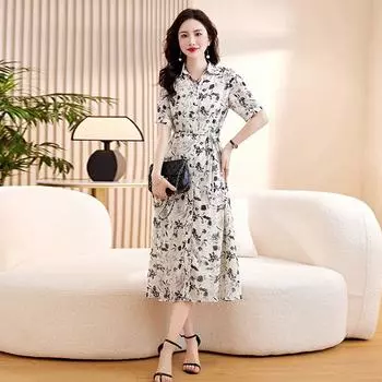 Women s International 2023 Summer Silk Dress Black XL