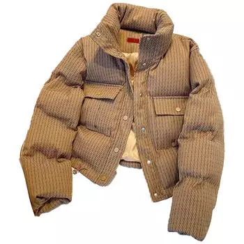 Женская куртка зимняя теплая хаки простая полосатая короткая верхняя часть S хаки