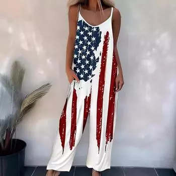 Women s jumpsuits printed casual shoulder straps adjustable suspender jumpsuits 4XL чёрный