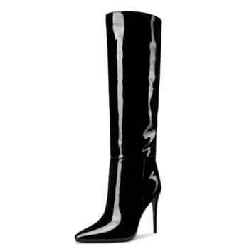 Women s Knee High Boots 2024 New Pointed Toe Thin High Heel Winter Party Shoes Ladies Black Pink Long Boot Footwear Big Size 45 35 розовый