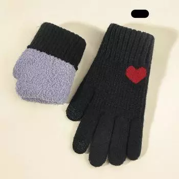 Women s Knitted Gloves Winter Velvet Thickened Warm Gloves Solid Color Touchscreen Gloves L