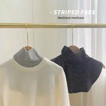 Women s Knitted High Collar Faux Collar: Solid Stripes for Autumn/Winter Layering