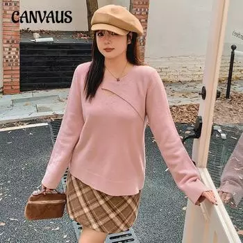 Женский трикотаж большого размера с круглым вырезом и скелетным топом на осень и зиму, повседневный свободный свитер XL чёрный