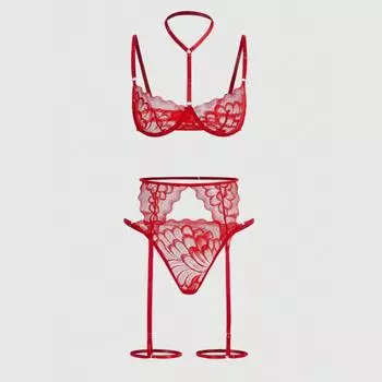Женский кружевной комплект белья без ластовицы с поясом для чулок - Европейский и американский стиль Medium