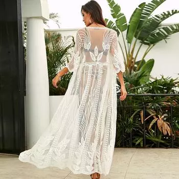 Women s Lace Embroidery Sun Protection Beach Cover-Up Cardigan One Size