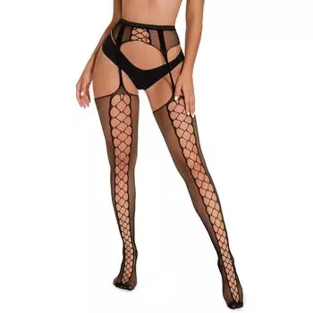 Женские кружевные прозрачные черные шелковые сексуальные сетчатые чулки Нескользящий комбинезон Подвязка One Size