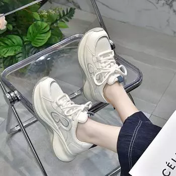 Women s lace-up mesh travel shoes platform sports style casual shoes white shoes 35