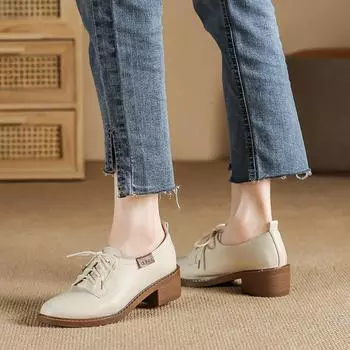 Women s Lace-Up Thick-Heeled Brogues - Soft Sole for Interviews and Work, Ideal with Skirts, Spring/Fall Footwear. 35 абрикосовый