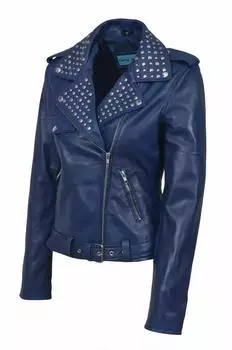 Женская куртка из овчины, кожаная байкерская куртка с поясом, новая стильная куртка синего цвета для мотоциклистов XS синий