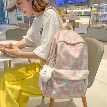 Женский рюкзак большой вместимости, вязаный радужным узором, школьный портфель для школьников фиолетовый