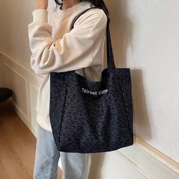 Женская сумка большой вместимости с леопардовым принтом, сумка через плечо темно-синий