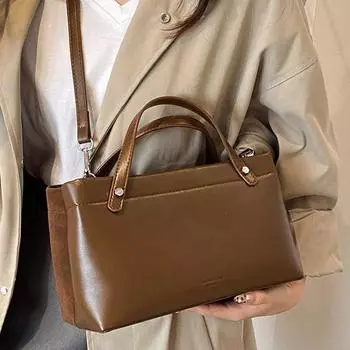 Women s large capacity bag PU leather shopping bag retro letter pendulum crossbody bag winter trend